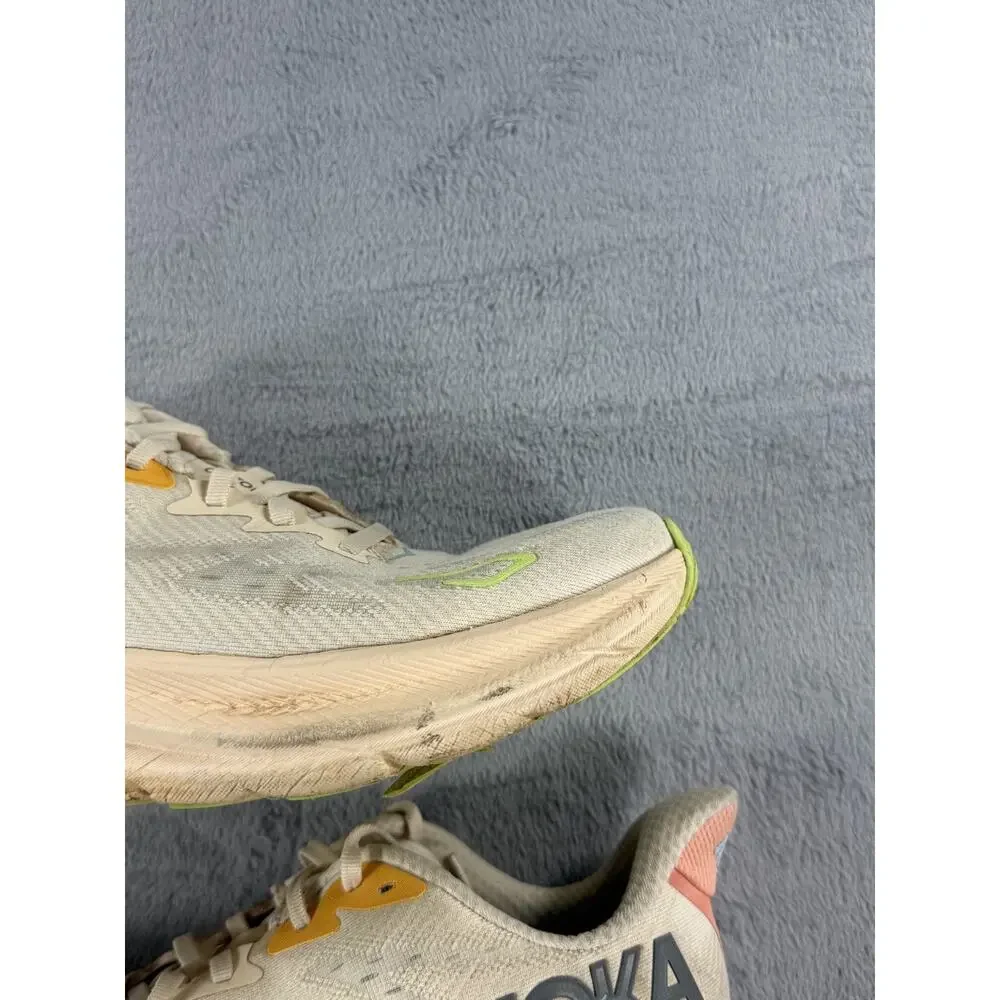 Hoka Clifton 9 Womens Size 9.5B Running Shoes Cream Orange Athletic
